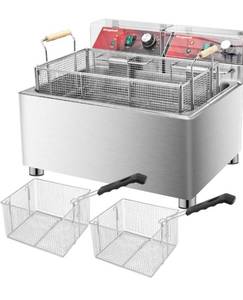 lot 2779 image: Mvegoiuok Electric Large Deep Fryer With 3 Basket 3600W Commercial Turkey Fryer Pot With Oil Filtration Lid 25QT Stainless Steels Frier for Home Use Oil Fryer Retail $339