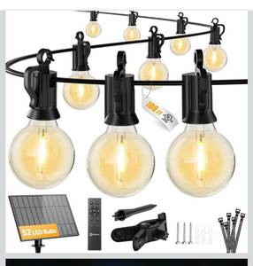 lot 2783 image: Brightown 108FT 52 LED Solar String Lights Outdoor with Remote & USB Port, Shatterproof Bulbs, Dimmable & Timable, 3 Light Modes, Patio Lights Solar Powered for Camping Backyard Garden Decor