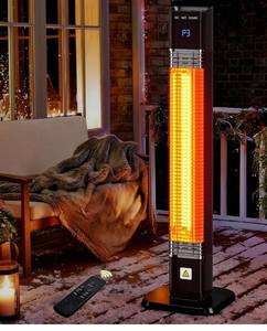 lot 2789 image: MEPTY Electric Patio Heater, 1500W Infrared Outdoor Heater with Remote, 3 Heat Levels, Noiseless, 24H Timer, Waterproof - Retail $119