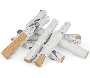 lot 2790 image: 6 Piece Ceramic White Birch Fire Logs for Indoor Fireplace,Ventless Gas Fireplace Logs for Indoor Gas Inserts