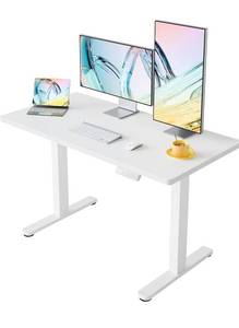 lot 2797 image: HUANUO 47 x 24 inch Electric Standing Desk Adjustable Height, 4 Memory Height Settings, Sit Stand Up Desk for Home Office & Computer Workstation, White