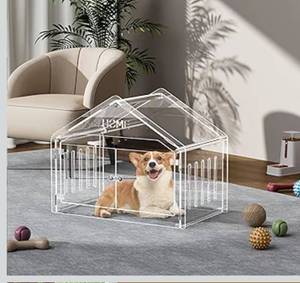 lot 2808 image: Acrylic Dog House Indoor.Clear Dog Crate for Small Dogs, Modern Indoor Dog Kennel for Most Small Dog Cat Pet (Clear, 15.7  21.5  27 inch)