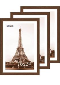 lot 2811 image: VCK 16x24 Picture Frame 4 Pack, Brown Wood Poster Frame with Exclusive Wood Grain, Wall Mounting Hanging