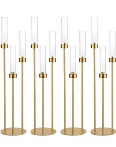 lot 2812 image: Box of Vincidern  Gold Candelabra 3 Arm Taper Candle Holders with Acrylic Lampshade,