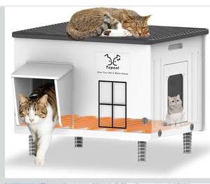 lot 2823 image: Indestructible Heated Cat House for Outside, Large Heated Outdoor Cat House 100% Weatherproof with Escape Door, Outdoor Cat Shelter for Multiple Cats Feral Stray Kitty. 21.7x17x17.5