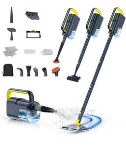 lot 2825 image: ScrubWiz Steam Mop with Detachable Handheld Steam Cleaner, 10-in-1 Multi Accessories, Quick 10s Heat, 350ml and 2-Level Steamer for Cleaning Floor, Carpet, BBQ Grill, Tile, and Grout, Gray