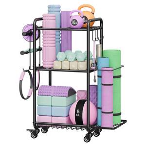 lot 2830 image: Multi-Functional Home Gym Storage Rack - Yoga Mat Storage Rack, Dumbbell Weight Rack & Workout Equipment Storage with Heavy-Duty Steel Construction for Gym Fitness Organizer (Black)