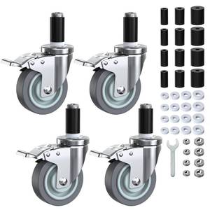 lot 2845 image: HOLKIE Caster Wheels Locking 4 Inch Expanding Stem Casters, Threaded Swivel Casters Set of 4 Heavy Duty Castors, Fit 1, 1-14, 1-25, 1-12,1-58 ID Stainless Steel Table, Cart, Furniture Legs