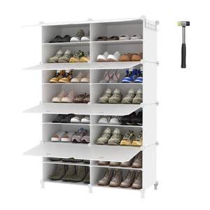 lot 2848 image: AWTATOS Shoe Rack, 8 Tier Shoe Storage Cabinet with Door, 32 Pair Shoe Organizer Shelves for Closet Hallway Bedroom Entryway, White