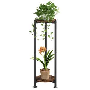 lot 2857 image: YIZAIJIA Plant Stand Indoor Corner Tall 2 Tier Metal Modern Flower Storage Plant Shelf Holder for Living Room Balcony Garden,Black (2 Tier-Black Round)