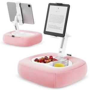 lot 2859 image: TabHolderix Tablet Pillow Stand, Adjustable Kindle Holder with 2 Snack Bowls, 360° Adjustable iPad Stand for Bed with 4.7-13 iPad, Kindle, Phone, Gift for Reading Accessories on Bed, Sofa, Pink