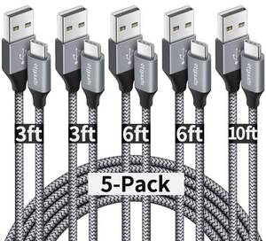 lot 2882 image: etguuds USB A to USB C Cable 5-Pack (336610 ft), Fast Charging Type C Charger Cord for iPhone 17 16 15 Pro Max Plus Air, Samsung Galaxy S25 S24 S23 S22 S21 S20 A56 A17 A16, Pixel, Moto G, Gray
