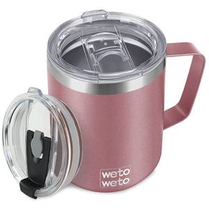 lot 2897 image: WETOWETO Coffee Mug with Handle, 14oz Insulated Stainless Steel Coffee Travel Mug, Double Wall Vacuum Reusable Coffee Cup with Lid, Powder Coated Rose Gold