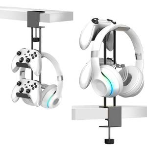 lot 2915 image: TpeeTeek Headphone Stand with Controller Holder, Aluminum Under Desk Clamp Headset and Controller Stand - 2 in 1 Headphone Hanger for Desktop PC Gaming Accessories Organizer with PS5 Xbox Series S