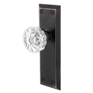 lot 2926 image: newliplace 2 Pack Vintage Single Sided Crystal Dummy Door Knobs Interior, Long Plate Antique Glass Dummy Door Knobs in Oil Rubbed Bronze Finish