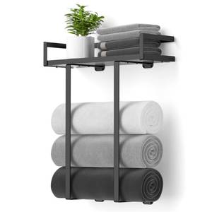 lot 2928 image: Towel Racks for Bathroom Wall Mounted, Xstydes Metal Towel Holder with Wooden Shelf for Folding Large Towels, Towel Storage for Small Bathroom Organizer Decor or RV Camping, Black