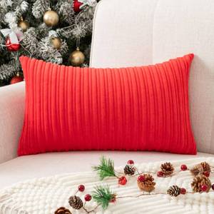 lot 2962 image: UGASA 14x24 Inch Christmas Pillow Cover Pack of 1 Soft Boho Stripe Corduroy Long Rectangle Lumbar Cushion Case Farmhouse Decorative Pilowcase for Bed, Couch, Sofa, Bedroom, Living Room, Red