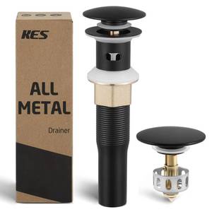 lot 2965 image: KES All Metal Bathroom Sink Drain with Strainer Basket Hair Catcher Anti Clog Pop Up Drain Stopper for Lavatory Vanity Vessel Sink with Overflow, Rustproof 188 Stainless Steel Matte Black S2013A-BK