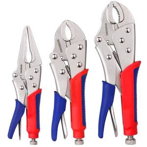 lot 2970 image: Workpro 3-piece Jaw Locking Pliers (10 Inch Curved Jaw, 7 Inch Curved Jaw, 6-12 Inch Straight Jaw)
