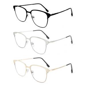 lot 2972 image: MMOWW 3 Pack Square Blue Light Blocking Reading Glasses Metal Frame Spring Hinges Computer Readers for Men Women, BlackGoldSilver 3.0