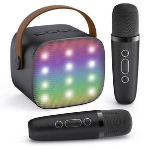 lot 2976 image: YLL Mini Karaoke Machine with 2 Wireless Microphones for Kids Adults, Portable Bluetooth Speaker, 2026 Top Birthday Gift for Boys Girls 3, 4, 5, 6, 7, 8, 9, 10, 12 Years Old Grandkids Present (Black)