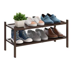 lot 2987 image: BMOSU 2-Tier Bamboo Shoe Rack Premium Stackable Shoe Shelf Storage Organizer for Hallway Closet Living Room Entryway Organizer(Brown)