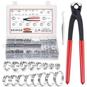 lot 2988 image: AKIHISA 360Pcs 16 Sizes Single Ear Hose Clamps, 5.3-36.1mm Stainless Steel_304 Crimp Hose Clamps Cinch Rings Assortment Kit for Automotive, Pipe, Plumbing