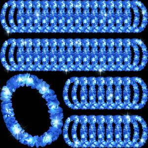 lot 5000 image: Sherr 48 Pcs LED Hawaiian Leis Light up Flower Leis Necklace with LED Lights Luau Flowers Necklaces for Masquerade Beach Wedding Tropical Themed Party Supplies(Bright Blue)
