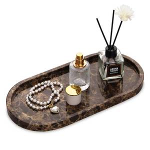 lot 5001 image: Oval Marble Bathroom Vanity Tray, Natural Luxury Marble Home Kitchen Bathroom Table Tray, Stone Decorative Countertop Tray for Coffee Perfume Jewelry (Dark Brown, 12 x 6 x 0.8)