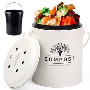 lot 5004 image: Perfnique Kitchen Compost Bin, 1.3 Gallon Countertop Compost Bin with Lid, Indoor Compost Bucket Includes Inner Bucket Liner and Carbon Filter, Small Compost Bin (Without Bags, Cream)