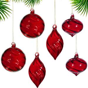 lot 5006 image: 6 PCS Glass Christmas Ball Ornaments, Hand Blown Ornaments Hanging Balls,Glass Xmas Tree Home Wedding Birthday Party Holiday Decorative Set (Red)