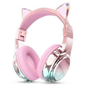 lot 5015 image: QearFun Kids Cat Ear Bluetooth Headphones, 60H Playtime, 748594dB Safe Volume Limit, Metallic Gradient Wireless Headset with Mic, Fast Charging, Foldable, Wired Mode for Girls SchoolTabletTravel