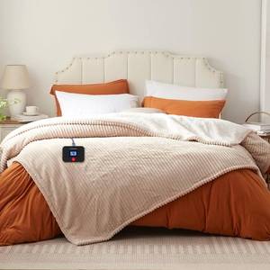 lot 5016 image: Westinghouse Full Size Heated Blanket, Soft Flannel to Sherpa Reversible, Electric Blanket Full with 10 Heating Settings & 1-12 Hours Auto Shut Off, Machine Washable, (72 x 84, Beige)