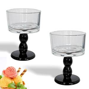 lot 5017 image: Riadyet Set of 2 Vintage Embossed Footed Glass Dessert Bowls Elegant and Durable Serveware for Ice Cream, Trifle, Salad, Candy, and Cake, Perfect for Home, Parties, and Weddings (Black)