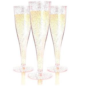 lot 5033 image: Prestee 24 Piece Plastic Champagne Flutes - 4.5 oz Plastic Wine Glasses with Rose Gold Glitter - Cocktail Glasses for Parties - Party Supplies for Mimosa Bar, Wedding, Shower Party and New Years Eve