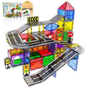 lot 5038 image: Magnetic Tiles - Road Set, Magnetic Building Blocks, Preschool Montessori Toys Gift for 3 Year Old Boys and Girls, Sensory Christmas Toys for Kids Aged 3-5 and 4-8, Ideas for Toddler with Autism