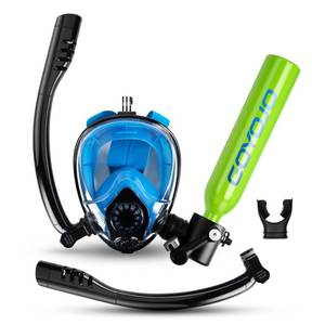 lot 5040 image: GOYOJO Scuba Tank and Snorkel Mask Combo, 0.5L Green Portable Mini Diving Oxygen Cylinder with 5-10 Mins of Underwater Breathing, Full-face Diving Mask, Underwater Breath System