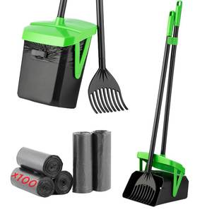 lot 5054 image: FUSBUNTY Pooper Scooper Swivel Bin & Rake with 100 Waste Bags, Dog Pooper Scooper with Bag Attachment for Large Medium Small Dogs, Poop Scooper with Lid for Lawn Yard Dog Kennel