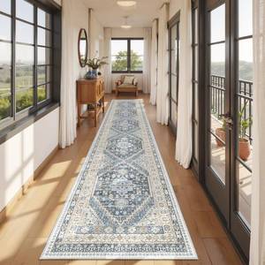 lot 5061 image: Restydon Hallway Runner Rug 2x12, Extra Long Washable Runner Rugs with Rubber Backing, Non Slip Runner, Vintage Rug Runners for Kitchen Laundry Room Entryway (BlueBeige,2x12)