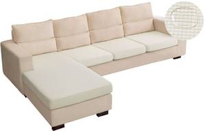 lot 5066 image: TOPYUMH Water Repellent L Shaped Couch Covers 4 Pieces Sofa Seat Cushion Slipcovers, Stretch Separete Chaise Lounge Cover for Dogs Pets (3 SeaterChaise, Cream White)
