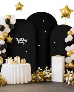 lot 5075 image: Hemmotop Black Arch Backdrop Cover, Set of 3 (7.26.66 ft) Wedding Arched Stand Cover, Spandex Arch Covers Stretchy Backdrop for Birthday Party, Baby Shower, Graduation, Decoration, 3 Pieces