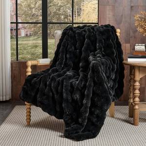 lot 5082 image: Lotus Karen Faux Fur Throw Blanket Black - Big Bubble Rabbit Fluff Blanket for Couch, Small Fluffy Fuzzy Cozy Blanket, Thick Furry Plush Shaggy Blankets, 50x60 Inches