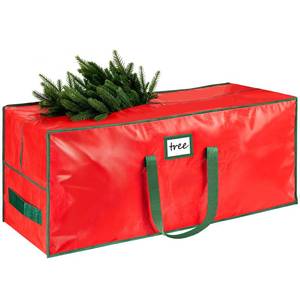 lot 5086 image: HABGP 9 ft Large Christmas Tree Storage, Stores 9 Foot Artificial Xmas Trees, Sturdy Plastic Waterproof Christmas Holiday Tree Bag For Storage Box with Strong Handles & Zipper, Red