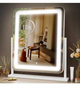 lot 5094 image: Vanity Mirror with Lights, 17.3 LED Makeup Mirror Detachable 10X Magnification, Smart Touch Control, 3 Color Lighting Modes,360°Rotation Tabletop Make Up Mirror for Bedroom Bathroom
