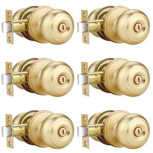 lot 5097 image: EHOMEWARE 6 Pack Gold Door Knobs Interior, Bedroom Door Knobs with Lock, Keyless Privacy Door Knob for Bathroom, Reversible for LeftRight Handed Doors, Satin Brass Finish