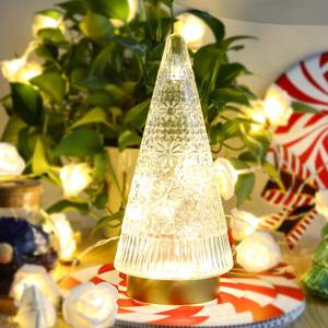 lot 5106 image: Glass Christmas Tree Gold Small Sparking Xmas Trees with LED Ligthts Decorations Table Top Centerpiece Mantel Window Home Decor