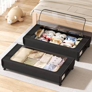 lot 5114 image: AUING XXXXL Extra Long Under Bed Storage with Wheels,BIGGEST Size Available(66L) under the bed storage Organizer with Lid&Label,Rolling Under the bed Metal Drawer for Clothes,Shoes,Toys(36x17x 6In)