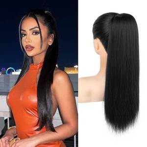 lot 5132 image: SEIKEA Ponytail Extensions Drawstring Long Straight Fake Pony Tail Natural Soft Clip in Hair Extension Synthetic Heat Resistant Hairpiece 20 Inch Black