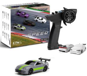 lot 5135 image: FLYCOLOR Turbo 176 Scale Mini RC Car with 2.4G Remote contorl Classic LED Lights Full Proportional Vehicles Models (C73-Grey)