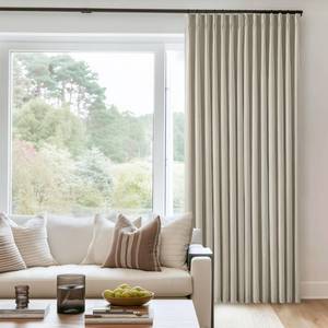 lot 5142 image: Beige Pleated Linen Blackout Curtains 102 Inches Long for Bedroom Living Room Pinch Pleat Black Out Thermal Insulated Ring Hooks Room Darkening Drapes Oatmeal Light Tan Curtains with Liner 40x102
